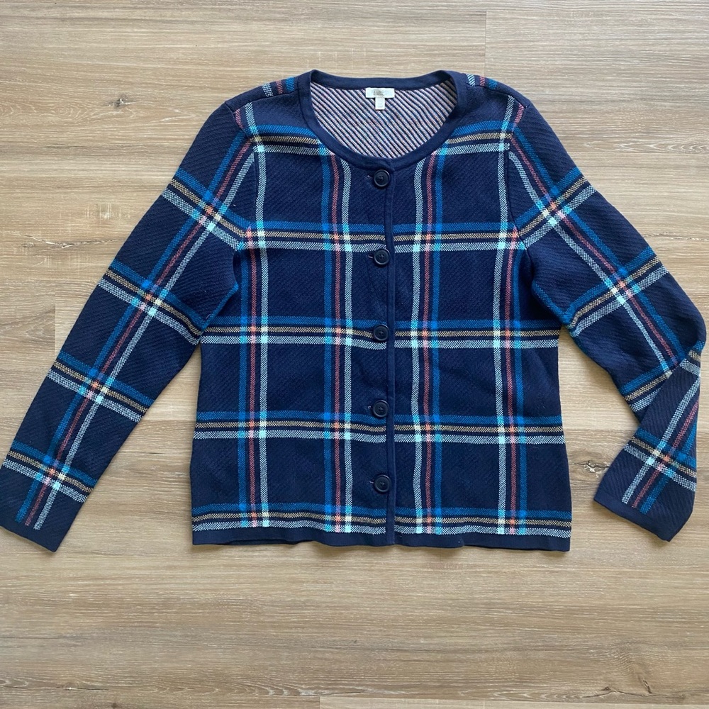 Talbots Petite button up plaid sweater